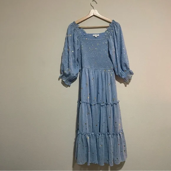 Ivy City Co. Starry Nights Light Baby Blue and Gold Dress, Size Small - Picture 2 of 6